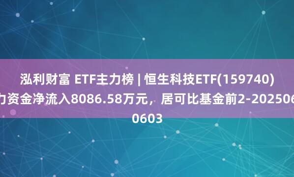 泓利财富 ETF主力榜 | 恒生科技ETF(159740)主力资金净流入8086.58万元，居可比基金前2-20250603