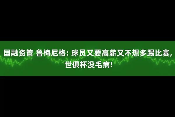 国融资管 鲁梅尼格: 球员又要高薪又不想多踢比赛, 世俱杯没毛病!